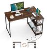 Costway L-Shaped Corner Computer Desk w/Power Outlet Reversible Gaming Table Brown