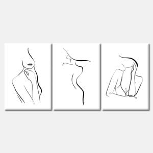 3 Set of Girl with Hat Line Art Print 100% Australian Made 3 x 50x75cm (Stretched Canvas)