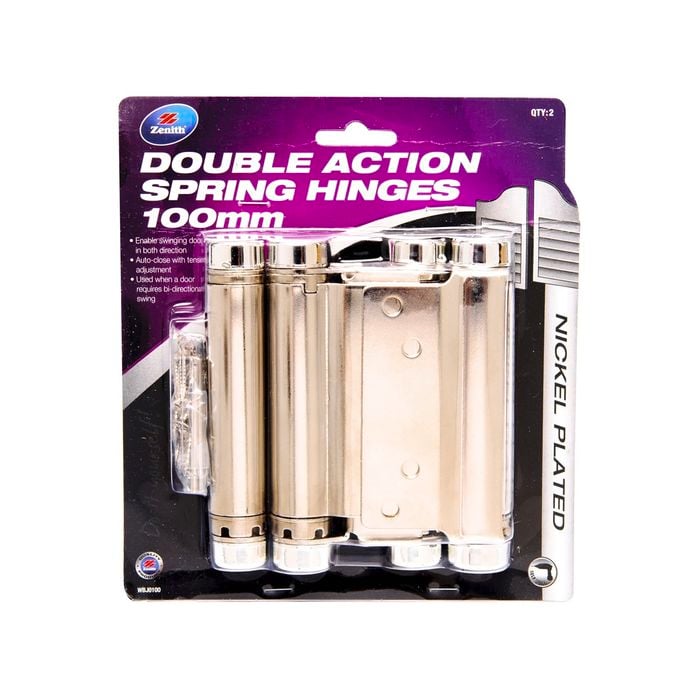 Zenith 100mm Nickel Plated Double Action Spring Hinge 2 Pack