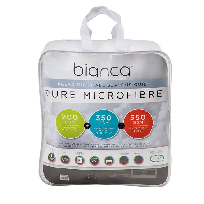 Bianca Relax Right Microfibre All Seasons Quilt 200GSM/350GSM White Single Bed