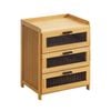 Lauft Natural Bamboo Wood 3 Drawer Bedside Table, Cabinet End Table Nightstand