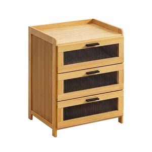 Lauft Natural Bamboo Wood 3 Drawer Bedside Table, Cabinet End Table Nightstand