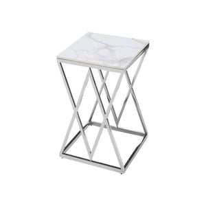 Elegant Collections Silver Marble Top Beverly Side Table