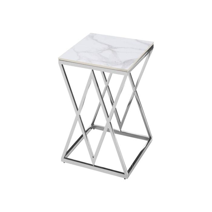 Elegant Collections Silver Marble Top Beverly Side Table