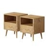 Oikiture Set of 2 Bedside Table 1 Drawer Open Shelf Nightstand Natural