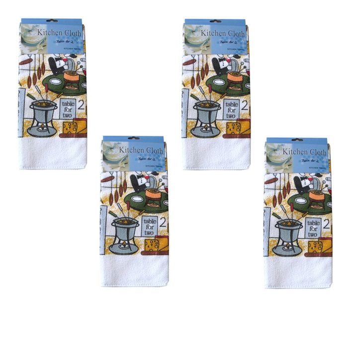 Just Comfort Set of 4 Microfibre Printed Tea Towels Table for 2