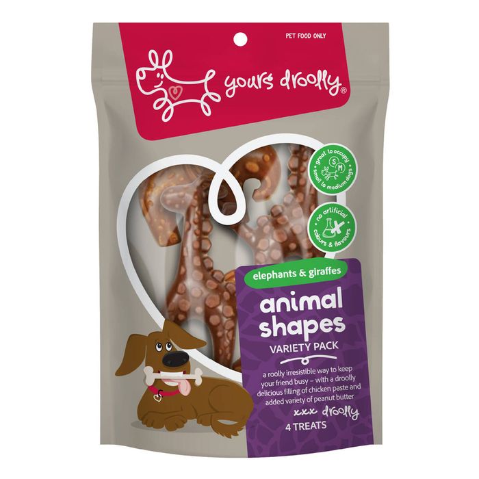 Yours Droolly Dog Treats Chicken Paste Filled Animal Shapes Variety 4 Pack (AG905)