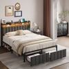 HOMFURN Queen Size Upholstered Storage Bed Frame, Grey