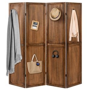Costway 4 Panel Folding Room Divider Openwork Carving Privacy Screen 170cm - Brown