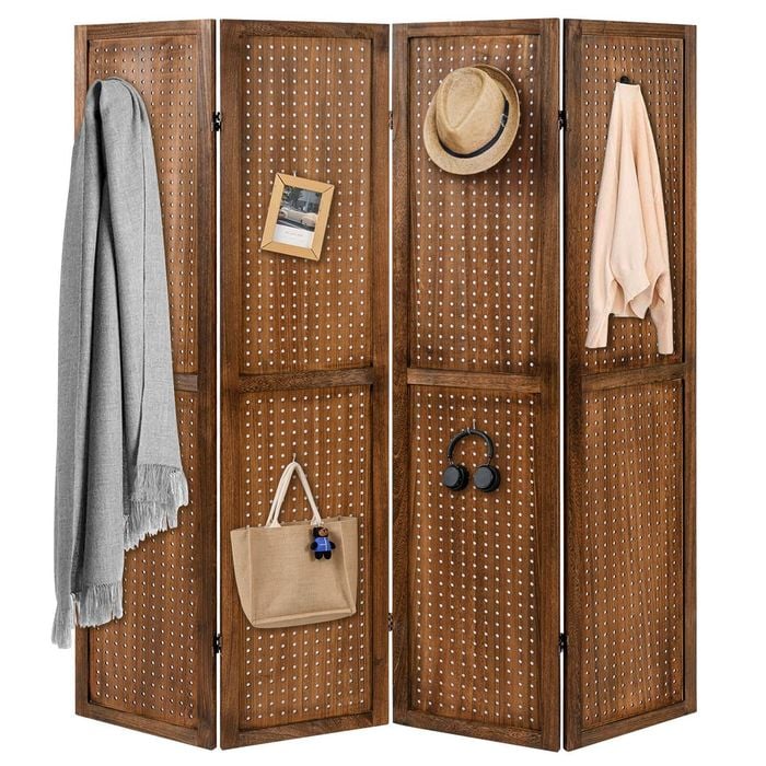 Costway 4 Panel Folding Room Divider Openwork Carving Privacy Screen 170cm - Brown