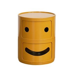 Catzon 2 Tier Smile Face Nightstand Round Bedside Table-Yellow