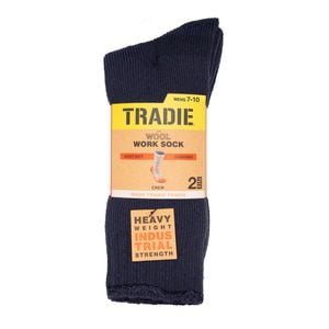 Tradie Men's Navy Wool Crew Socks - 2 Pack - Size 7-10