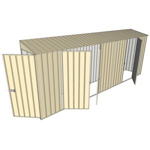Build-a-Shed 0.8 x 5.2 x 2m Single Hinged Door Skillion Shed with Double and Single Hinged Side Doors - Cream