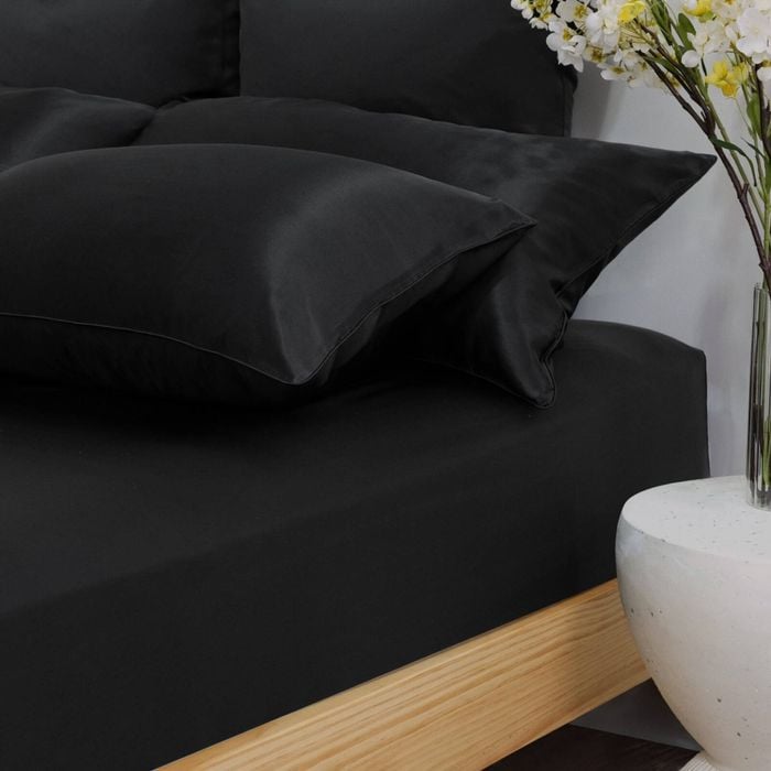 Bedding Co. Fitted Sheet 100% Mulberry Silk 22 Momme Black Double