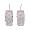 2x Urban Products Kaya Pink Bow Glass Can Drinkware W/ Straw 14cm