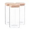 Argon Tableware 6x Glass Storage Jars With Airtight Wooden Lids - 1.5l - Square Cube Kitchen Storage Container Preserving Jars