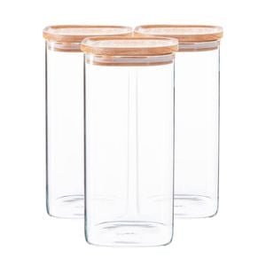 Argon Tableware 6x Glass Storage Jars With Airtight Wooden Lids - 1.5l - Square Cube Kitchen Storage Container Preserving Jars