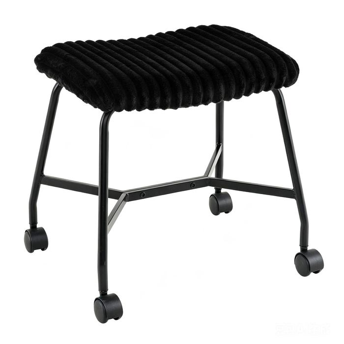 Costway 2x Upholstered Footrest Stool Accent Ottoman Makeup Chair w/Swivel Casterss & Cushion-Black