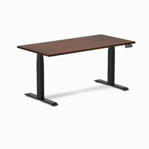 Desky Dual Red Walnut Rubberwood Sit Stand Desk 150x75cm Matte Black Frame Leg