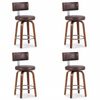 Ufurniture 4PCS Brown PU Swivel Bar Stools with Curved Wooden Legs 360° Rotating Kitchen Island Chairs