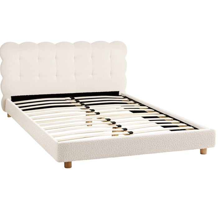 Artiss Queen Bed Frame Cloud Headboard Boucle Fabric Mattress Platform Base White