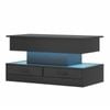 Ufurniture LED Lift Top Coffee Table 2-Tier Accent Center Table w/ Hidden Compartment & Drawers Display Shelf Black