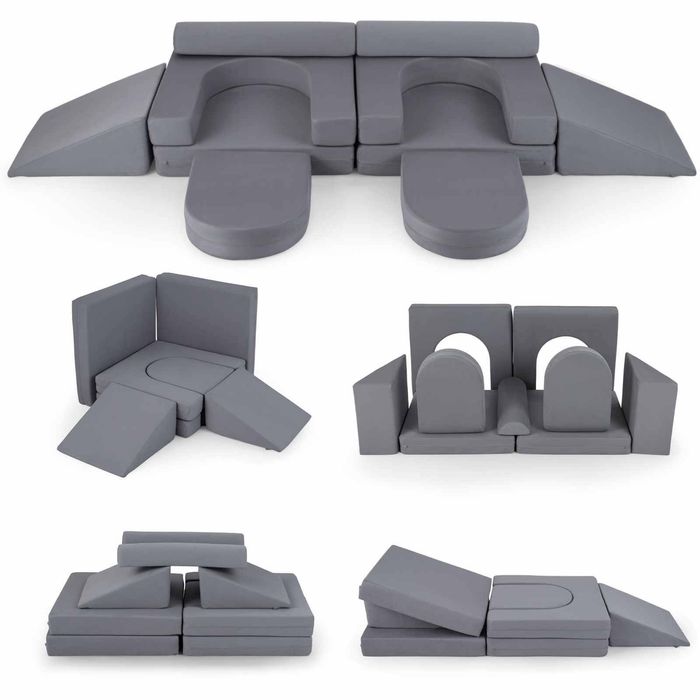 Costway 10 Pc Foam Climb Crawl Playset Kid Modular Play Couch Grey