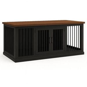 Paws and Willow Open Plan Night Sky with Espresso Top  Wooden Dog Crate Hinged Door with Bars