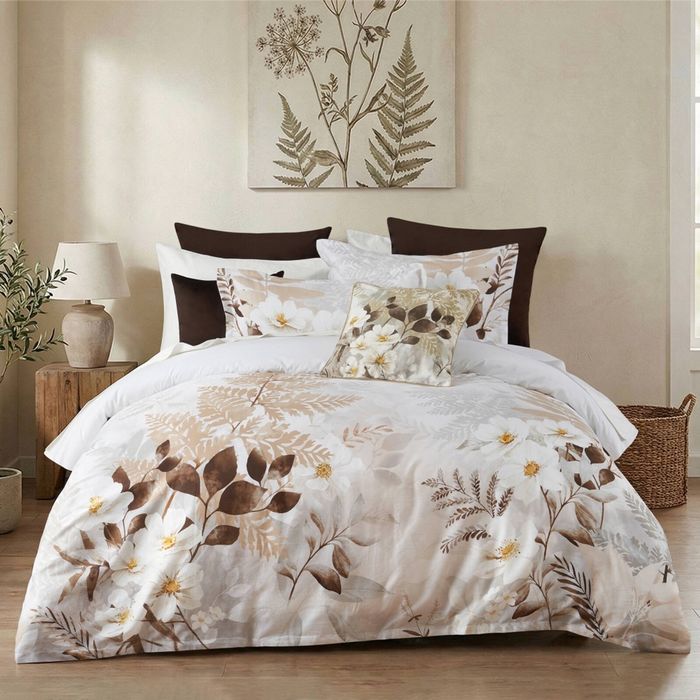 Bianca Jubilee Natural Floral 100% Cotton Sateen Quilt Cover Set King