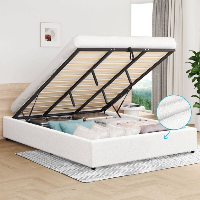 Alfordson Bed Frame King Gas Lift Storage Base Boucle