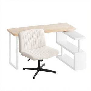 Artiss 140cm Computer Desk with Rotatable Bookshelf & Criss Cross Office Chair Armless Swivel
