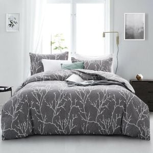 Luxor Super King Grey Branches Design Cotton Quilt Doona Duvet Cover Set