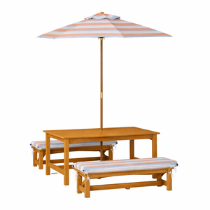 Hide & Seek Kids Picnic Bench Set - Peach Umbrella + Cushions