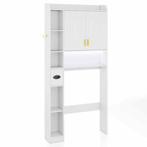 Costway Storage Cabinet Adjustable Laundry Shelf Rack Organizer White