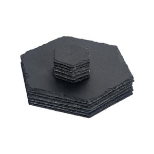 Argon Tableware 12pc Hexagonal Slate Placemats & Coasters Set - Black Natural Stone Dinnerware Plate Placemats Drink Mats