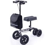 EQUIPMED Knee Scooter Walker 10 inch Tyres  Dual Brakes Bag - Broken Leg Ankle Foot Mobility - Titanium colour