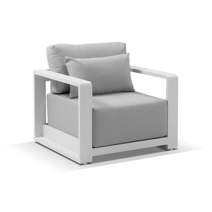 Whitehaven 1 Seater Outdoor Aluminium Lounge Armchair White & Textured Olefin Grey Cushions