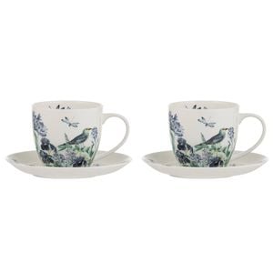 2PK Ashdene Iris Garden White Cup & Saucer Fine Bone China Set