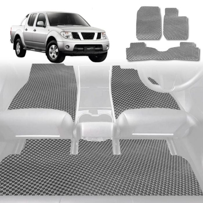 6D Diamond Car Floor Mats for Nissan Navara Dual Cab 2005-2014-Full Set-Grey-Outback GT