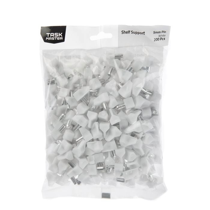 Taskmaster 5mm White Plastic Shelf Support - 200 Pack