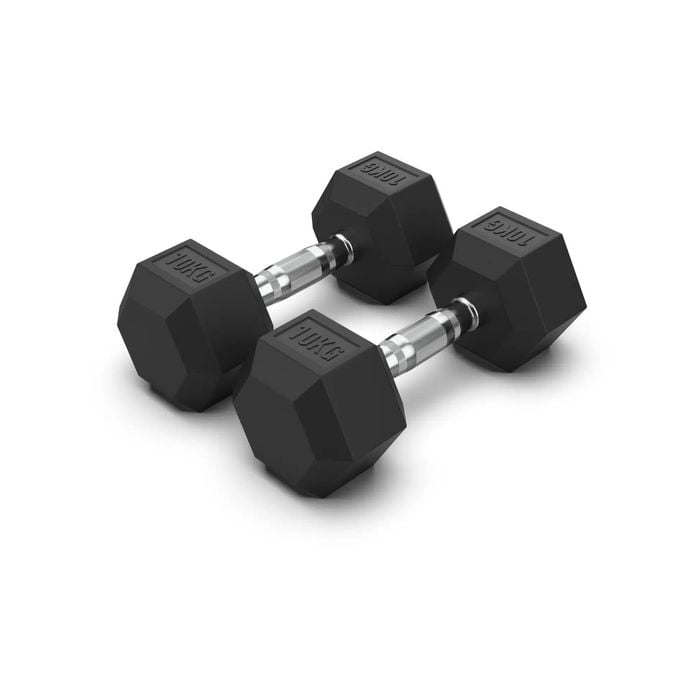 2x 10kg Hex Dumbbell Set Rubber Coated Hand Weights Workout Home Gym