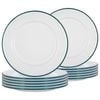 Argon Tableware 25.5cm Enamel Dinner Plates - Green Rim - Set Of 12 - 10inch Large Dish Plates Metal Enamel Tableware Dinner Set