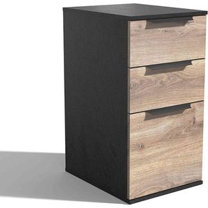 Modern Furniture TRIBECA 3 Drawer Filing Pedestal Cabinet - Warm Oak & Black