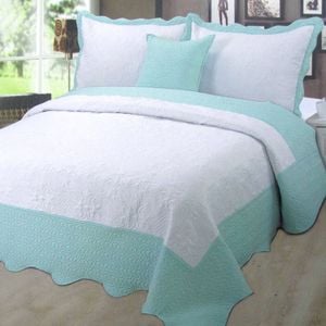 Georges Fine Linens Celeste Mint Trim Bedspread Set King