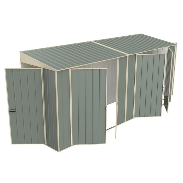 Build-a-Shed 1.2 x 4.5 x 2.0m Green Tunnel Shed Tunnel Hinged Door Plus Double Hinged Side Door