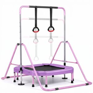 Advwin Kids Gymnastics Bar, Horizontal Bar with Detachable Trampoline & Rings, Foldable Kip Bar, Ages 3-8