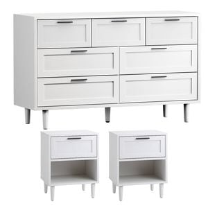 Oikiture 7 Chest of Drawers and 2 Bedside Tables Dressers Bedroom Set White