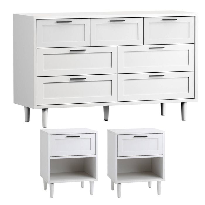 Oikiture 7 Chest of Drawers and 2 Bedside Tables Dressers Bedroom Set White
