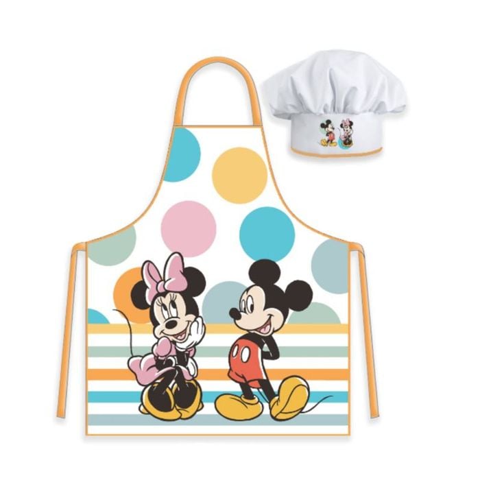 Disney Minnie Mouse And Mickey Mouse Kids Apron And Chef's Hat Set