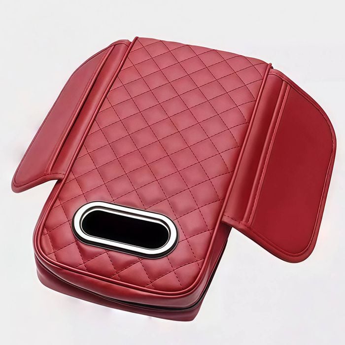 Catzon Leather Car Armrest Storage Box Thickened With Side Pockets Armrest Box Booster Pad-red
